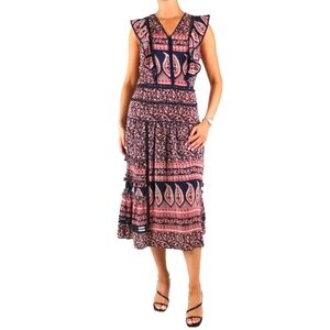 Sea New York Silk Tent Paisley Print Navy And Red Dress